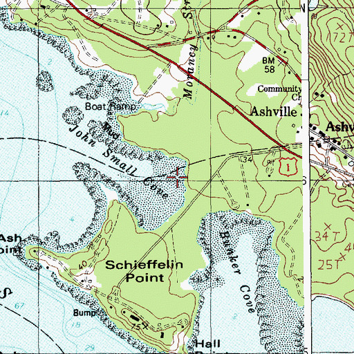 Topographic Map of John Small Cove, ME