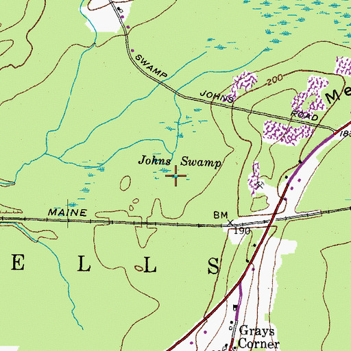 Topographic Map of Johns Swamp, ME