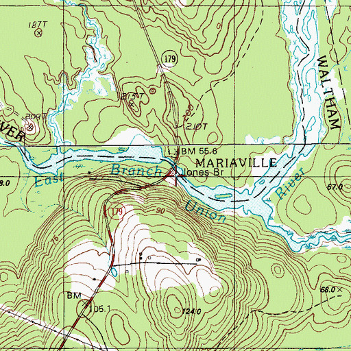 Topographic Map of Jones Bridge, ME