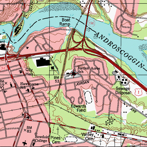 Topographic Map of Jordan Acres School, ME