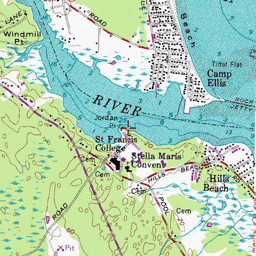 Topographic Map of Jordan Point, ME