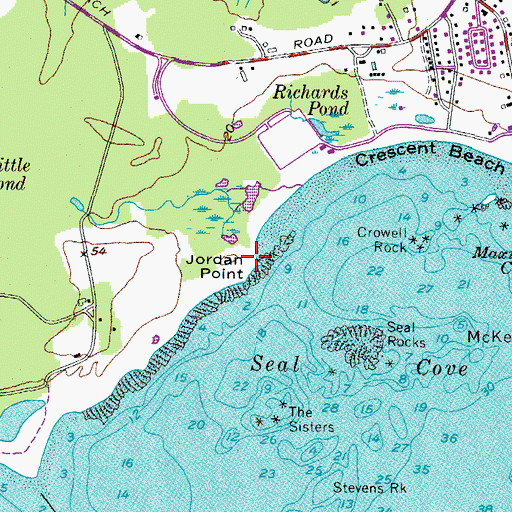 Topographic Map of Jordan Point, ME