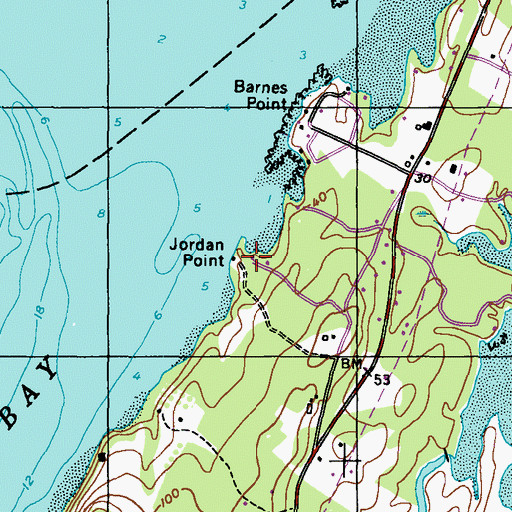 Topographic Map of Jordan Point, ME