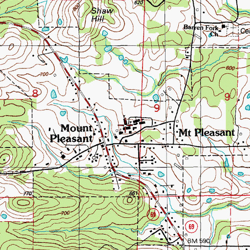 Topographic Map of Mount Pleasant Public Schools, AR