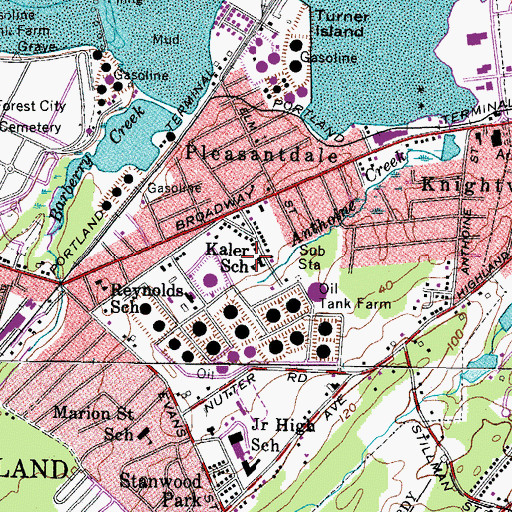 Topographic Map of James Otis Kaler Elementary School, ME