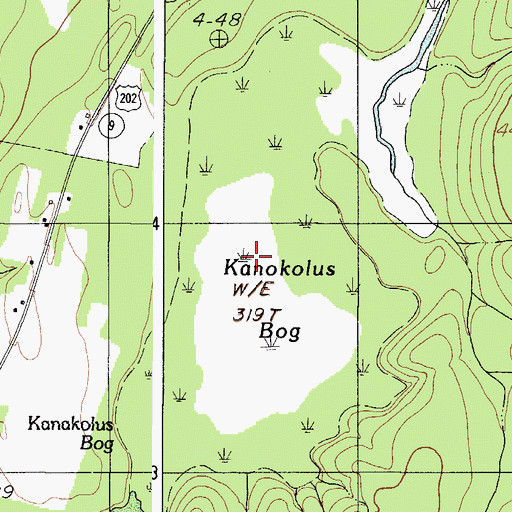 Topographic Map of Kanokolus Bog, ME