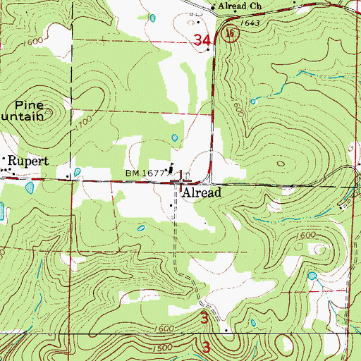 Topographic Map of Alread, AR