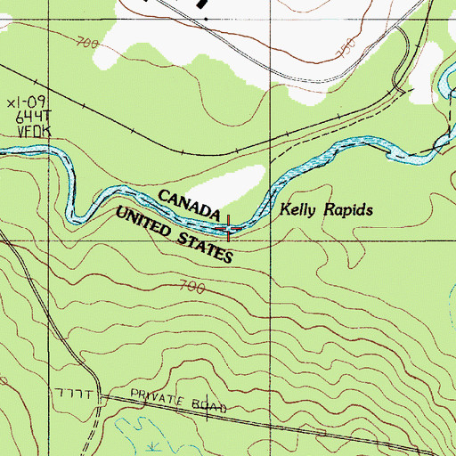 Topographic Map of Kelly Rapids, ME