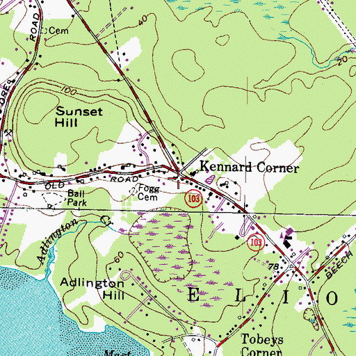 Topographic Map of Kennard Corner, ME