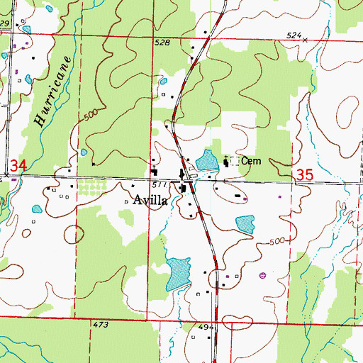 Topographic Map of Avilla, AR