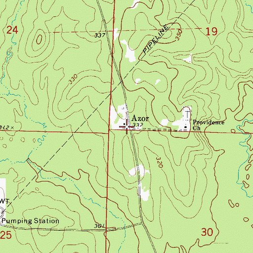 Topographic Map of Azor, AR