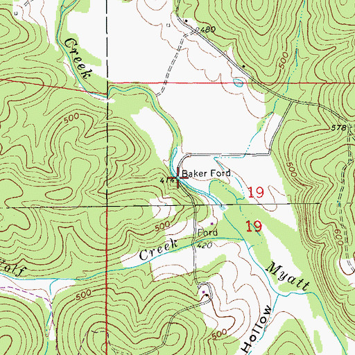 Topographic Map of Baker Ford, AR