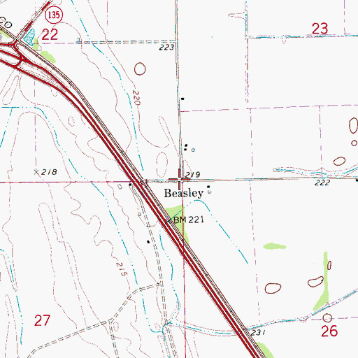 Topographic Map of Beasley, AR