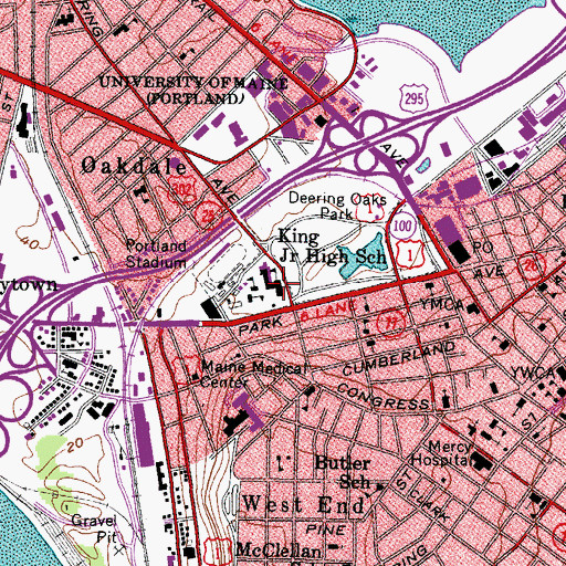 Topographic Map of King Middle School, ME