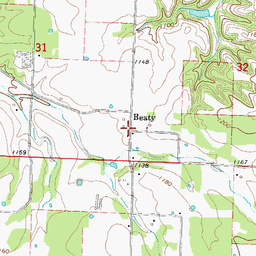 Topographic Map of Beaty, AR