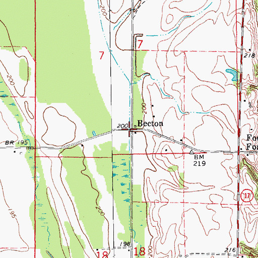 Topographic Map of Becton, AR
