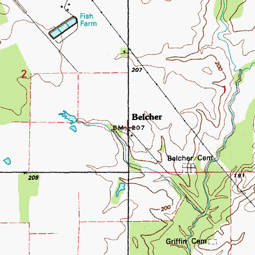 Topographic Map of Belcher, AR