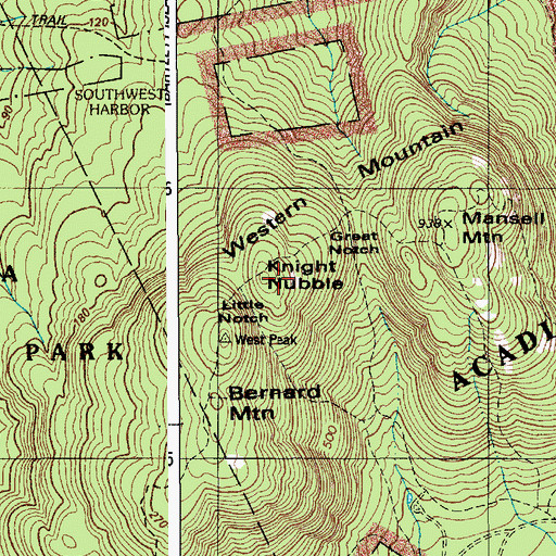 Topographic Map of Knight Nubble, ME