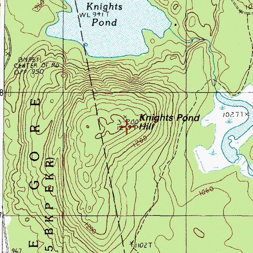 Topographic Map of Knights Pond Hill, ME