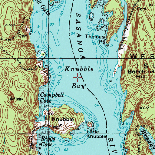 Topographic Map of Knubble Bay, ME