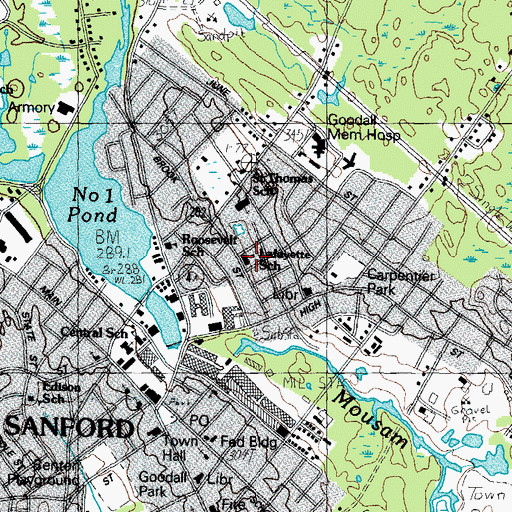 Topographic Map of Lafayette School, ME