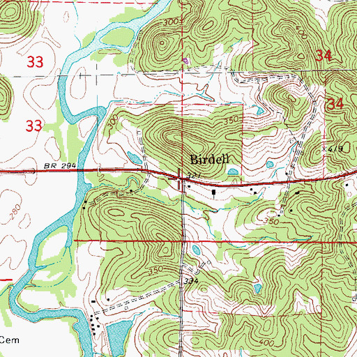 Topographic Map of Birdell, AR