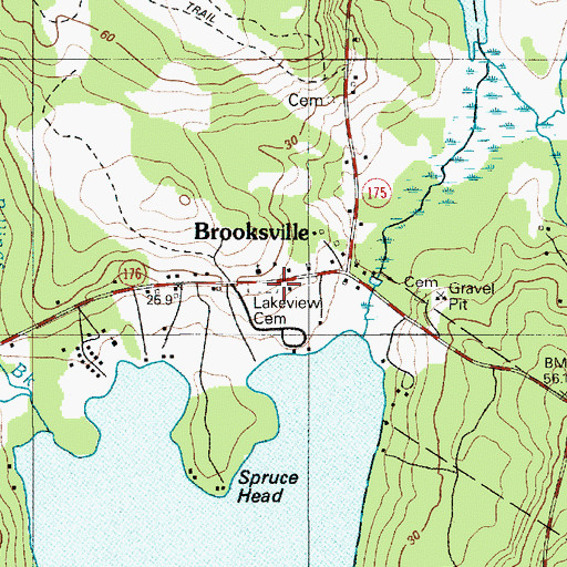 Topographic Map of Lakeview Cemetery, ME