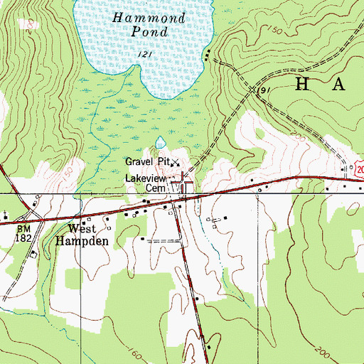 Topographic Map of Lakeview Cemetery, ME