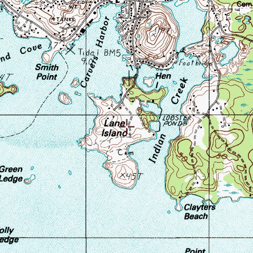 Topographic Map of Lane Island, ME