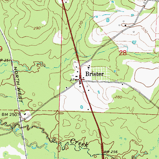 Topographic Map of Brister, AR