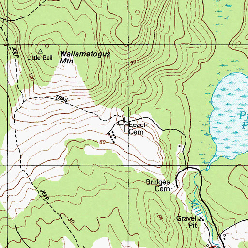 Topographic Map of Leach Cemetery, ME