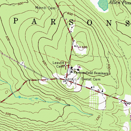 Topographic Map of Leavitt Cemetery, ME