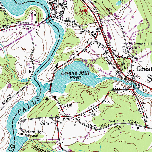 Topographic Map of Leighs Mill Pond, ME