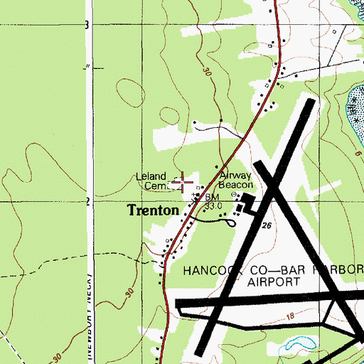 Topographic Map of Leland Cemetery, ME