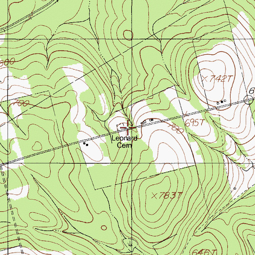 Topographic Map of Leonard Cemetery, ME