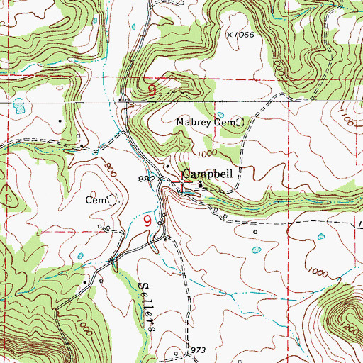 Topographic Map of Campbell, AR