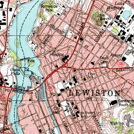 Topographic Map of Lewiston, ME