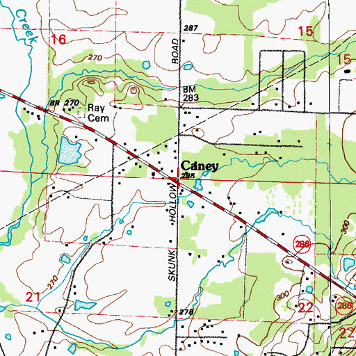 Topographic Map of Caney, AR