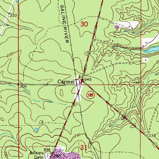 Topographic Map of Carmel, AR