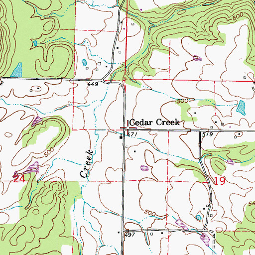 Topographic Map of Cedar Creek, AR