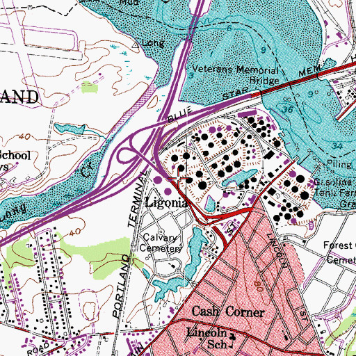 Topographic Map of Ligonia, ME