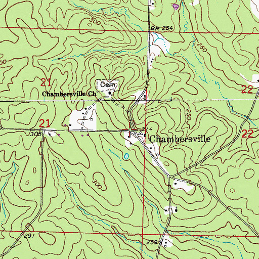 Topographic Map of Chambersville, AR