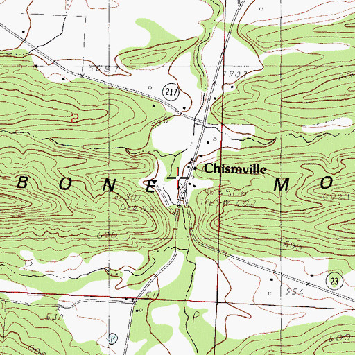Topographic Map of Chismville, AR