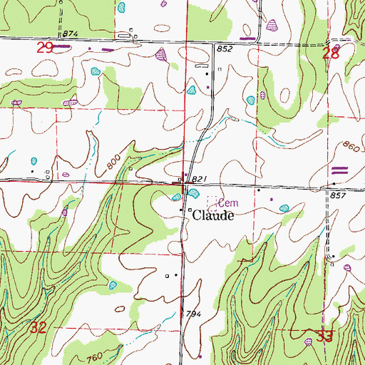 Topographic Map of Claude, AR