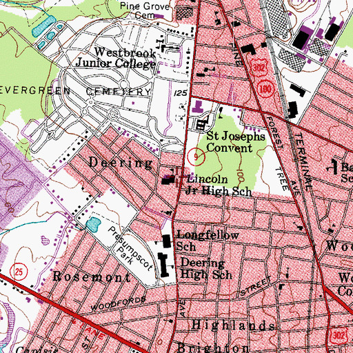 Topographic Map of Lincoln Middle School, ME