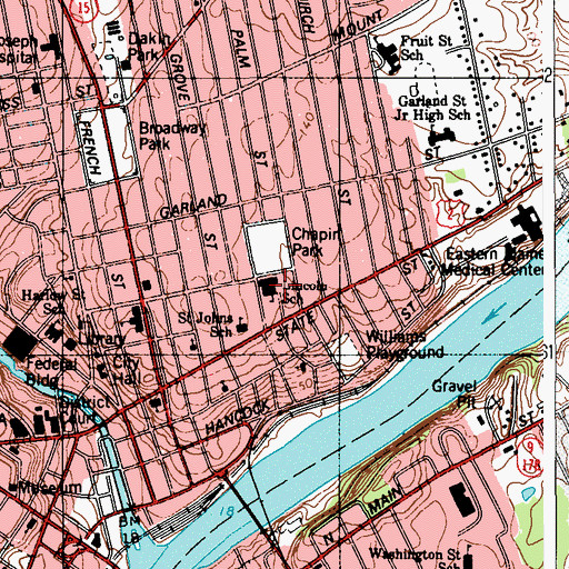 Topographic Map of Abraham Lincoln School, ME