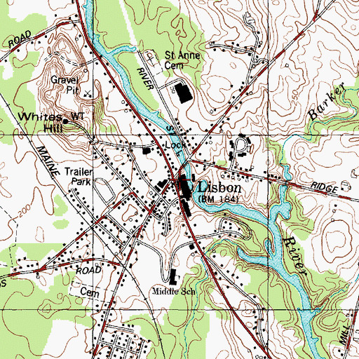 Topographic Map of Lisbon, ME