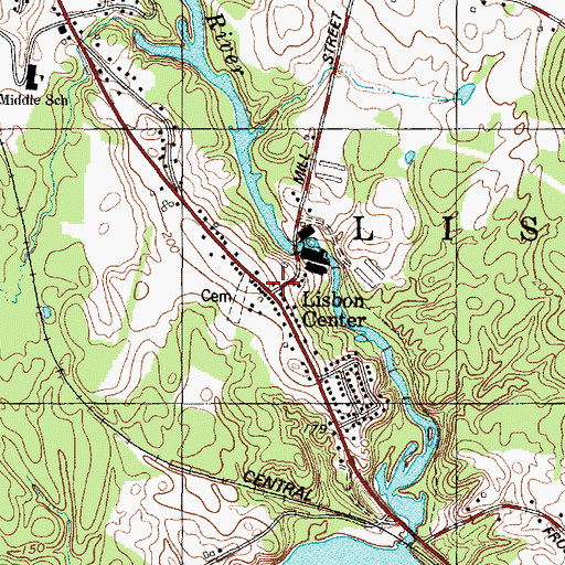 Topographic Map of Lisbon Center, ME