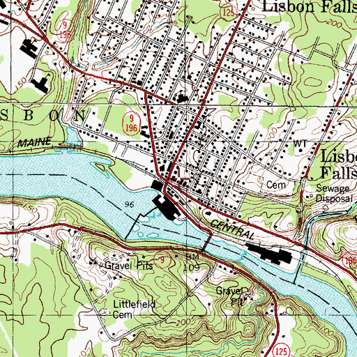 Topographic Map of Lisbon Falls, ME