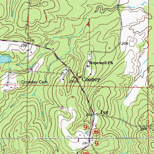 Topographic Map of Cooney, AR